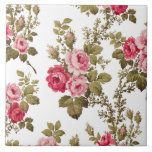 Elegant Vintage Pink Roses-White Background Tile<br><div class="desc">Gorgeous sprays of elegant romantic pink roses and lush green foliage on white background. Pattern is seamless and can be resized up or down using the scale   and - buttons in the design tool.</div>