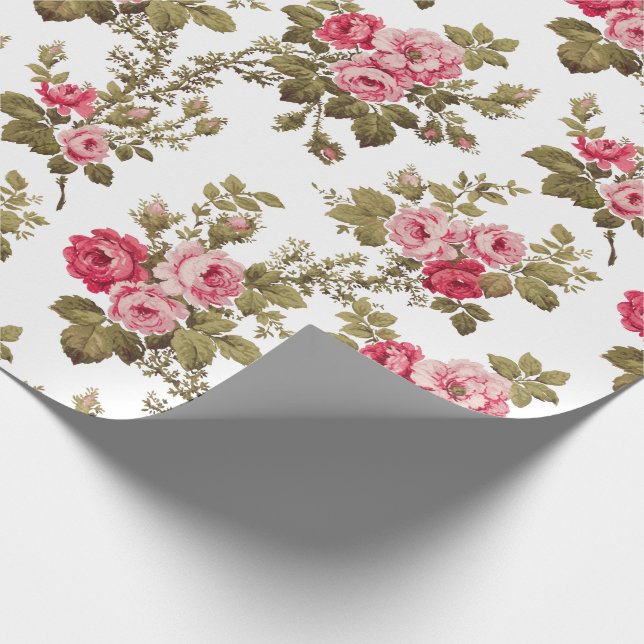 Elegant Vintage Pink Roses-White Background Wrapping Paper (Corner)