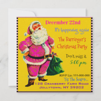 Elegant Vintage pink Santa Christmas Party Invitation