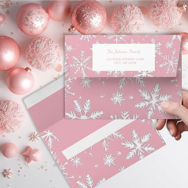 Elegant Vintage Pink Snowflakes pattern Envelope (Elegant Vintage Pink Snowflakes pattern Envelope)