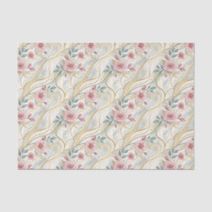 Elegant Vintage Pink Teal Gold Florals Wedding   Tissue Paper