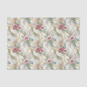 Elegant Vintage Pink Teal Gold Florals Wedding   Tissue Paper