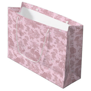 Elegant Vintage Pink Toile Deer Woodland Large Gift Bag