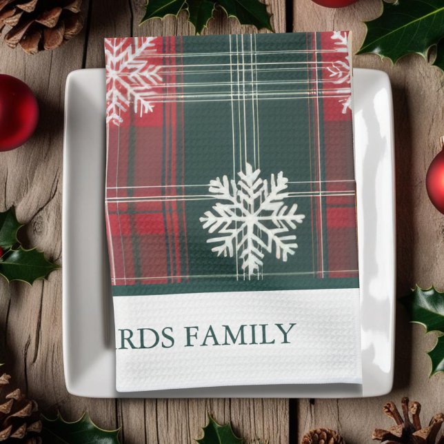 Elegant Vintage Plaid Snowflakes pattern Christmas Kitchen Towel (Elegant Vintage Plaid Snowflakes pattern Christmas Kitchen Towel)