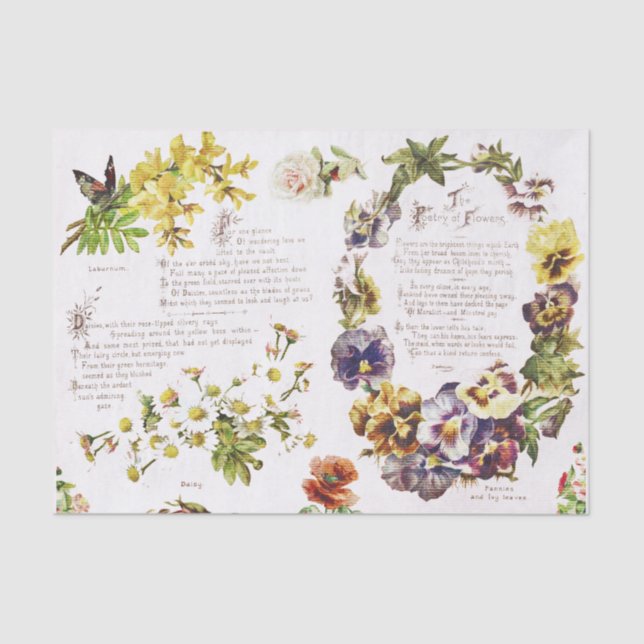 Elegant Vintage Poetry Flowers Antique Book Tissue Paper (Front)