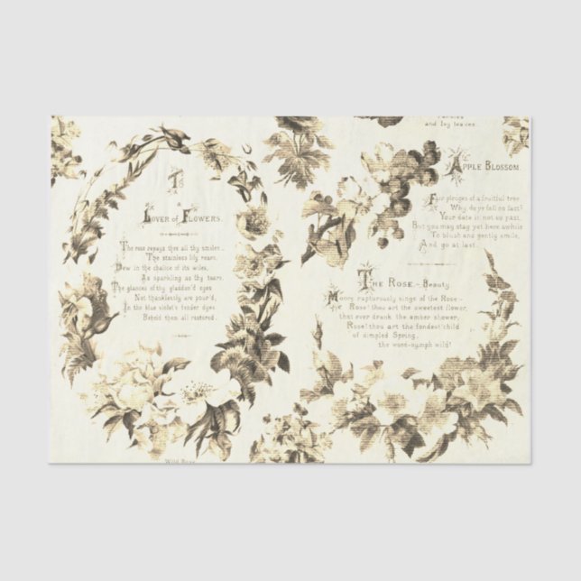 Elegant Vintage Poetry of Flowers Beige Tissue Paper (Front)