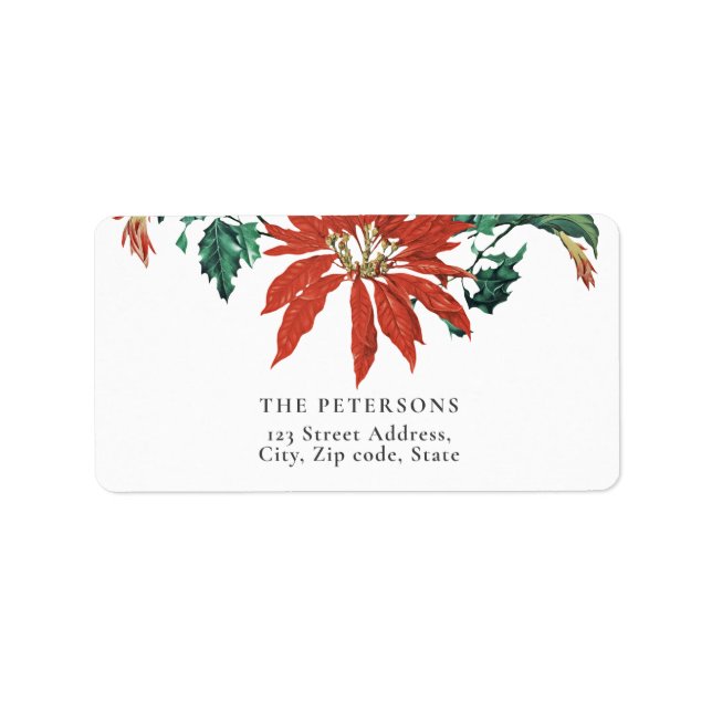 Elegant Vintage Poinsettia Flowers Wreath Label (Front)