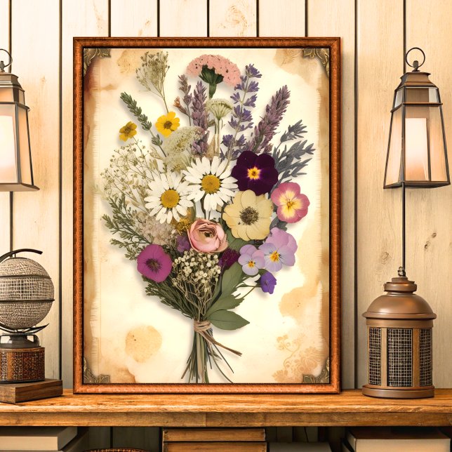 Elegant Vintage Pressed Flower Bouquet Wall Art (Creator Uploaded)