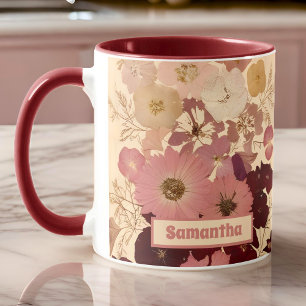 Elegant Vintage Pressed Flower Ombre Mug