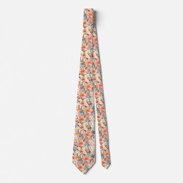 Elegant Vintage Pretty Spring pattern Tiger Lily Tie (Front)