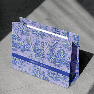 Elegant vintage purple blue toile de jouy large gift bag
