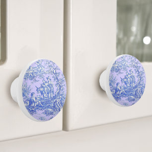 Elegant vintage purple blue toile de jouy printed  ceramic knob