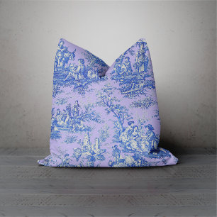 Elegant vintage purple blue toile de jouy throw pillow
