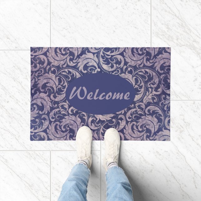 Elegant Vintage Purple Damask Pattern Doormat (Indoor)
