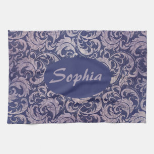 Elegant Vintage Purple Damask Pattern Kitchen Towel