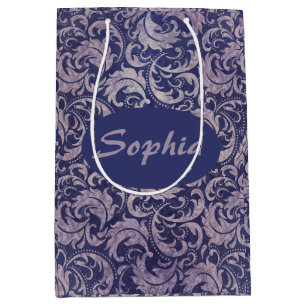Elegant Vintage Purple Damask Pattern Medium Gift Bag