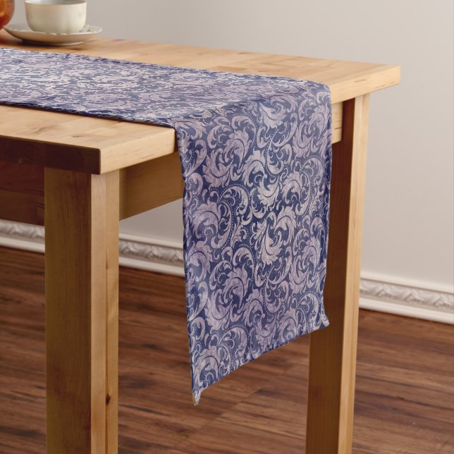 Elegant Vintage Purple Damask Pattern Medium Table Runner (In Situ)