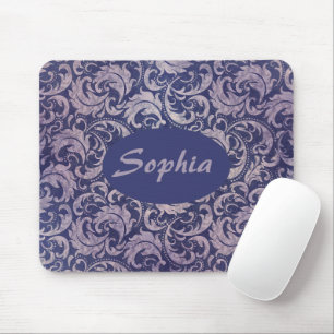 Elegant Vintage Purple Damask Pattern Mouse Pad