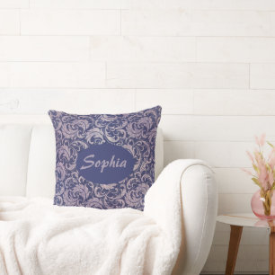 Elegant Vintage Purple Damask Pattern Throw Pillow