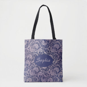 Elegant Vintage Purple Damask Pattern Tote Bag