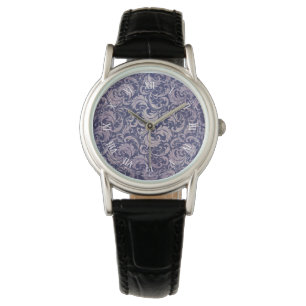 Elegant Vintage Purple Damask Pattern Watch