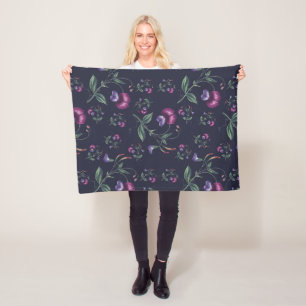 Elegant Vintage Purple Orchids Floral Pattern Fleece Blanket
