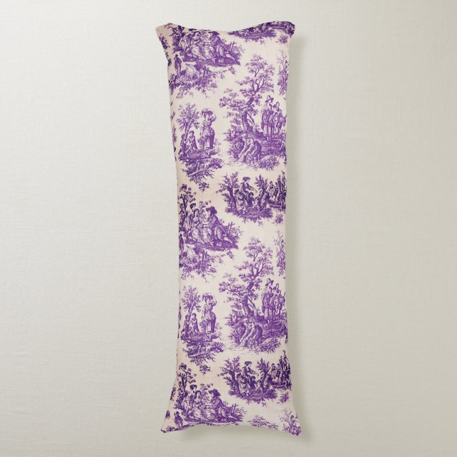 Elegant vintage purple toile de jouy body pillow (Front Vertical)