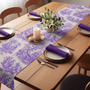 Elegant vintage purple toile de jouy monogram short table runner