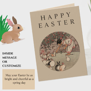 Elegant Vintage Rabbits "Happy Easter" Cute Bunny Holiday Card
