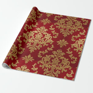 Elegant Vintage Red and Gold Royal Damask Pattern Wrapping Paper