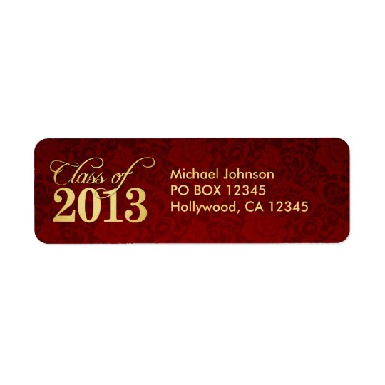 Elegant Vintage Red damask and Gold Class of 2013 Return Address Label