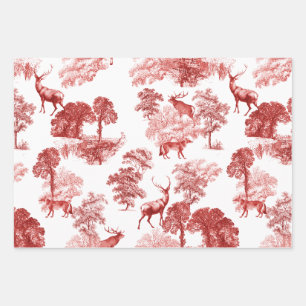 Elegant Vintage Red Deer Fox Country Toile Wrappin Wrapping Paper Sheet