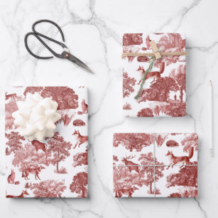 Elegant Vintage Red Fox Hare Deer Country Toile Wrapping Paper Sheet