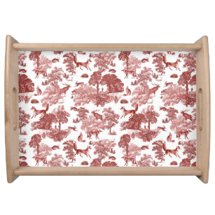 Elegant Vintage Red Fox Rabbit Country Toile Serving Tray