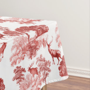 Elegant Vintage Red French Toile Deer Forest Tablecloth