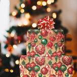 Elegant Vintage Red Green Christmas Baubles Gold Wrapping Paper<br><div class="desc">Vintage Victorian style seamless pattern with Christmas ornaments on ombre metallic gold background for festive and luxurious holiday season gift wrap.</div>