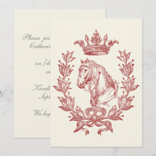 Elegant Vintage Red Horse Crown Laurel Bow Crest Invitation