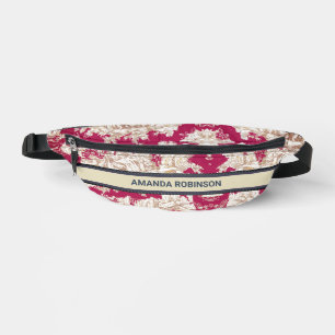 Elegant vintage red lake toile de jouy monogram  s fanny pack