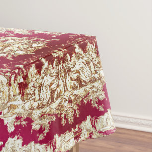 Elegant vintage red lake toile de jouy monogram tablecloth