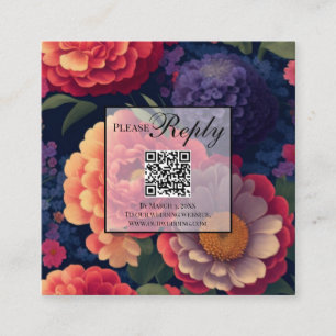 Elegant vintage red orange purple florals QR code Enclosure Card