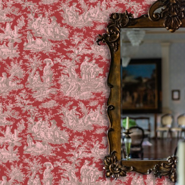 Elegant vintage red pink toile de jouy wallpaper (Creator Uploaded)