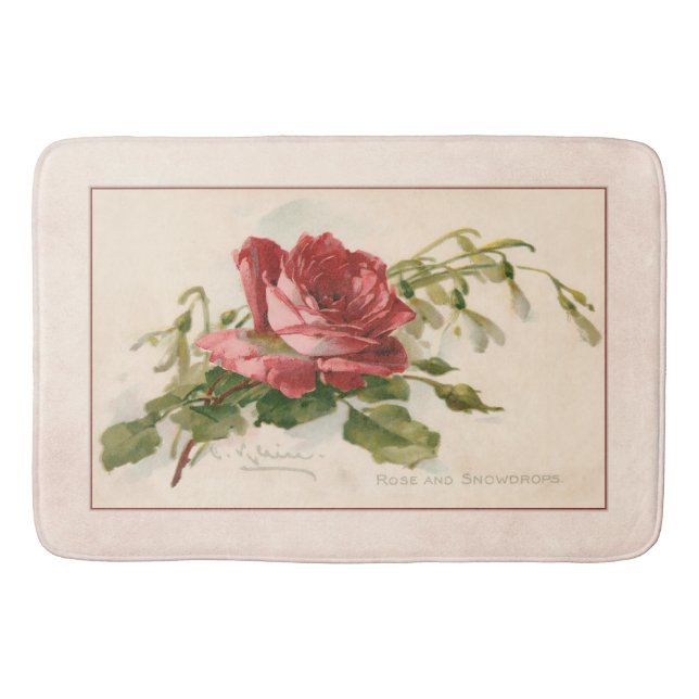 Elegant Vintage Red Rose Bath Mat (Front)