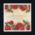 Elegant Vintage Red Roses 16th Birthday Napkin<br><div class="desc">16th birthday/Sweet 16 birthday party paper plates for her big celebration. Designed with beautiful and elegant vintage red roses and green leaves on a rustic champagne/tan-coloured background and personalized with her name.</div>