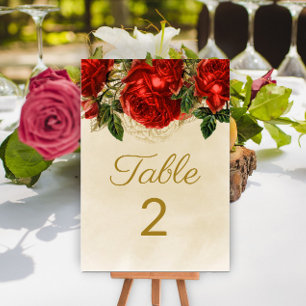 Elegant Vintage Red Roses Champagne Table 2 Number