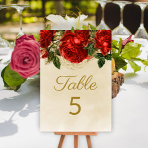 Elegant Vintage Red Roses Champagne Table 5 Number