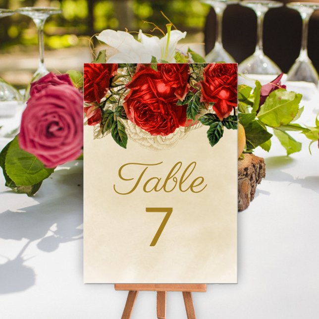 Elegant Vintage Red Roses Champagne Table 7 Number (Creator Uploaded)