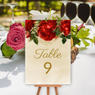 Elegant Vintage Red Roses Champagne Table 9 Number