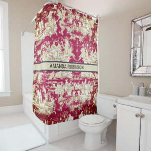 Elegant Vintage Red Toile de Jouy Lake Monogram