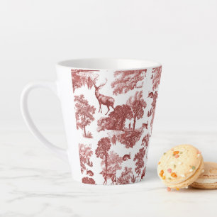 Elegant Vintage Red Toile Deer Fox Hare Pattern Latte Mug