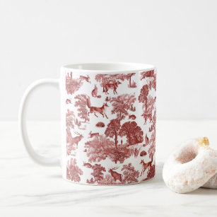 Elegant Vintage Red Toile Fox Rabbits in Woodland Coffee Mug